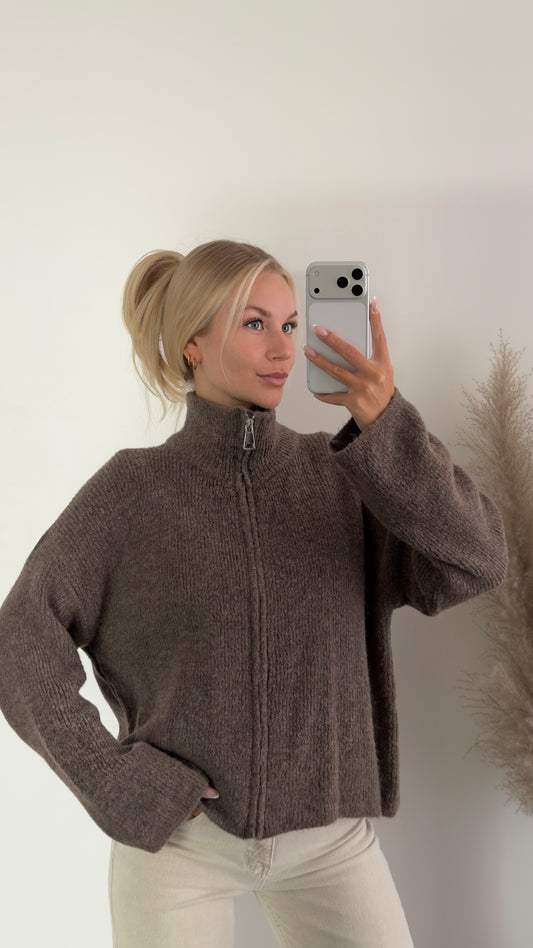 Zip Cardigan in Taupe
