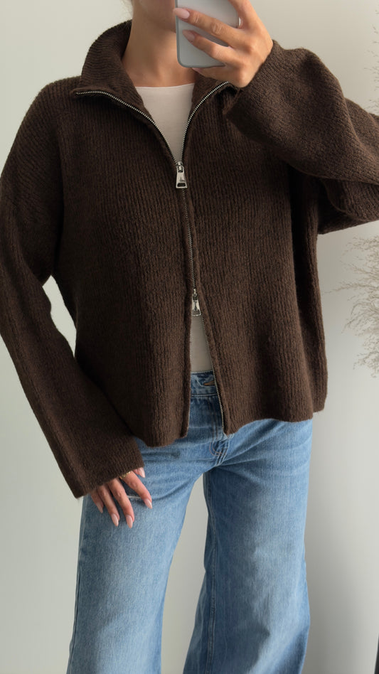 Zip Cardigan in braun