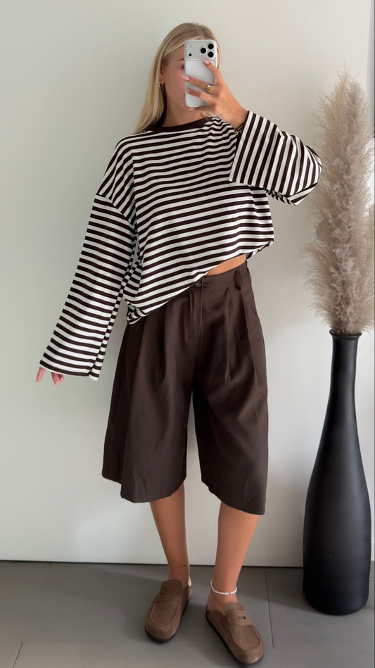 Oversize langarm Shirt mit Streifen in braun/weiß