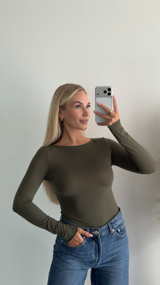 Kaschmir langarm Shirt in khaki