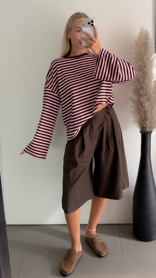 Oversize langarm Shirt mit Streifen in braun/rosa
