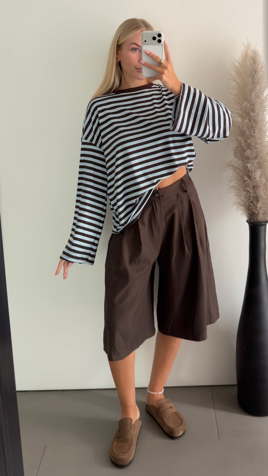 Oversize langarm Shirt mit Streifen in braun/hellblau